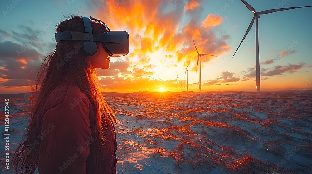 Poster mechanical engineer utilizing virtual reality to design innovative improvements for wind turbines ad