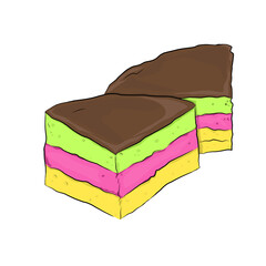 chocolate cake with colorful layers without background
