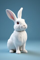 Obraz premium arafed white rabbit sitting on a blue surface with a blue background