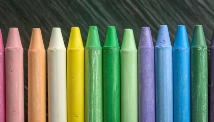 Colorful chalk sticks arranged in a visually appealing rainbow sequence. Ideal for artwork, creativity, or education themes, this image captures the vivid beauty and texture of the pastel hues. Backgr