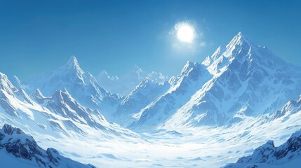 Obraz premium Majestic Winter Wonderland: Snow-Capped Peaks and Serene Landscape