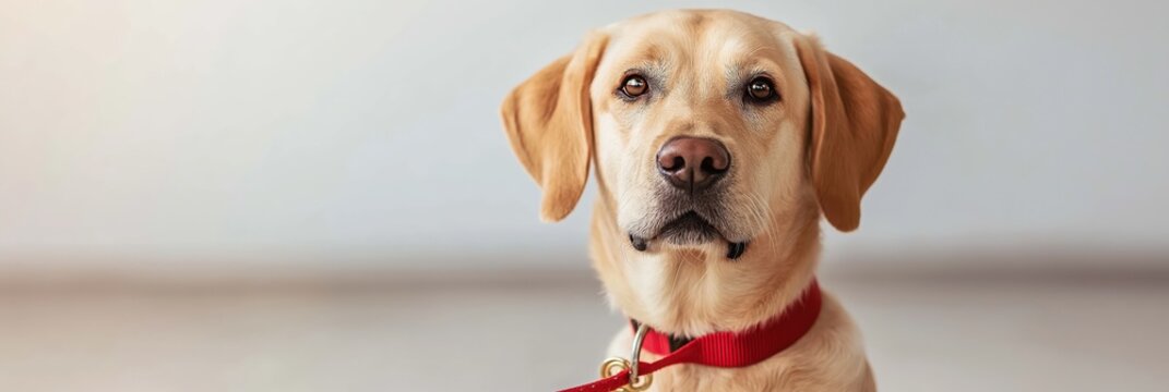 A Labrador retriever gazes earnestly at the viewer with a soft expression, showcasing loyalty and companionship, inviting connection and warmth to all who behold it.
