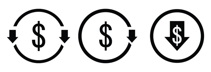  Cost reduction black icon set vector illustration