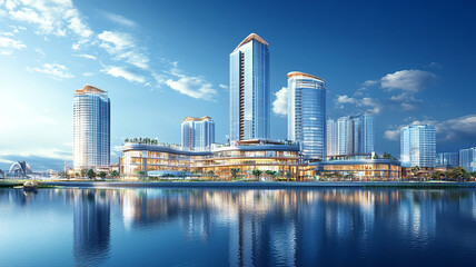 Fototapeta premium abstract modern construction of cityscape with buildings, modern interior architectural various building, abstract modern showcasing a vibrant cityscape with modern architecture, 