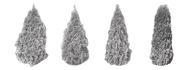 Modern collage set of coniferous and deciduous plants with stipple photocopy effect