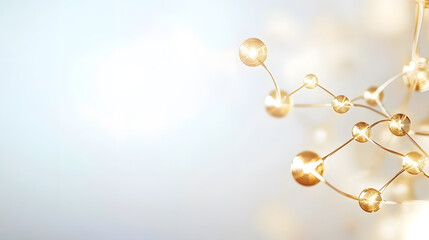 golden element for abstract energy concept. Abstract representation of molecular structures with glowing spheres, symbolizing science and innovation against a soft, light background.