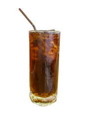 Chilled Glass of Cola with Ice and Straw – Perfect for Drink Promotions and Refreshing Summer Themes