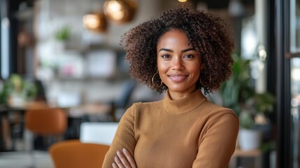 A confident woman in an elegant office guiding a virtual meeting with her remote team Her polished look and assertive demeanor reflect her leadership 