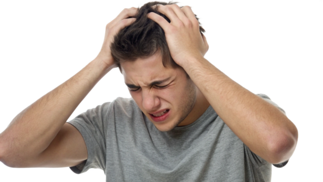 Anxious Man Struggling with Intense Frustration isolated on white