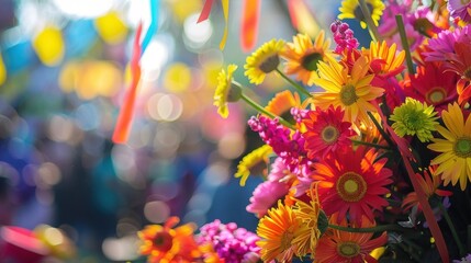 Flowers and festivities swirl together in a blur of joy and excitement at the festival.