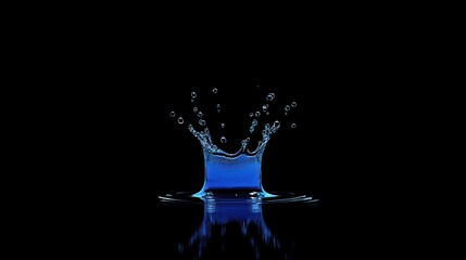 Blue water splash with droplets on a dark background