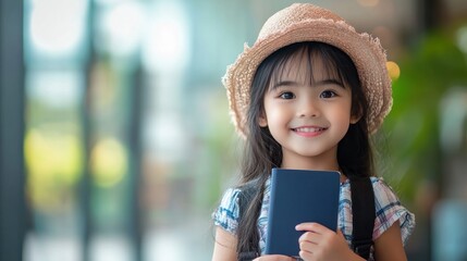 Adorable Little Traveler: A Smiling Girl with Passport