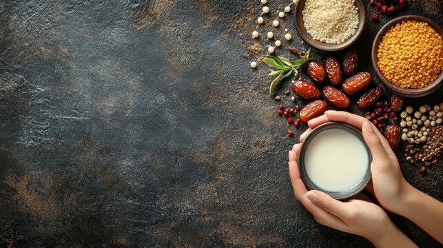 Fragrant Spices and Ingredients on Rustic Background