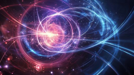 Fototapeta premium Vibrant Cosmic Energy Swirls in a Brilliant Fusion of Blue and Red Light, Abstract Digital Design Illustrating the Essence of Motion and Energy in Space