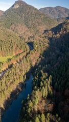 aerial View to  in the Walchenklamm gorge in the Bavarian Forest in late autumn