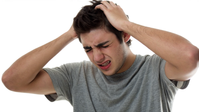 Anxious Man Struggling with Intense Frustration isolated on white