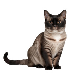 Elegant Siamese Cat Sitting Gracefully Against a Solid Background