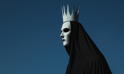 Mysterious Crowned Figure in Dark Silhouette: Exploring Themes of Identity and Symbolism through Dramatic Contrasts and Enigmatic Artistry