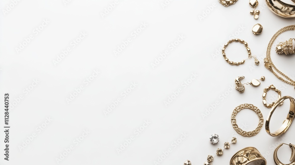 Poster beautifully arranged jewelry items such as bracelets, rings, and earrings create an elegant display 