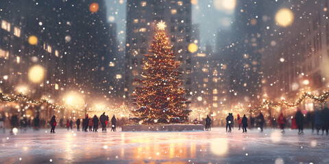 Festive Christmas Tree in City Square at Night