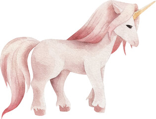 Watercolor vector cartoon unicorn. Cute illustration.