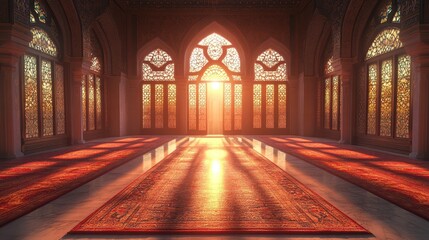 Obraz premium Sunlight Streaming Through Ornate Stained Glass Windows in Historic Palace