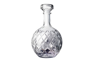 Elegant glass decanter on a white background highlighting its intricate diamond pattern and shape