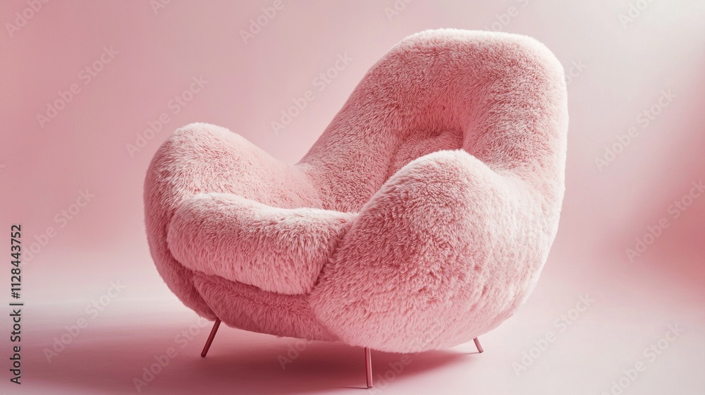 Poster A cute and fluffy chair stands out in a gentle pink backdrop, inviting relaxation and warmth. Its plush texture and unique shape create a perfect spot for unwinding and enjoying leisure time