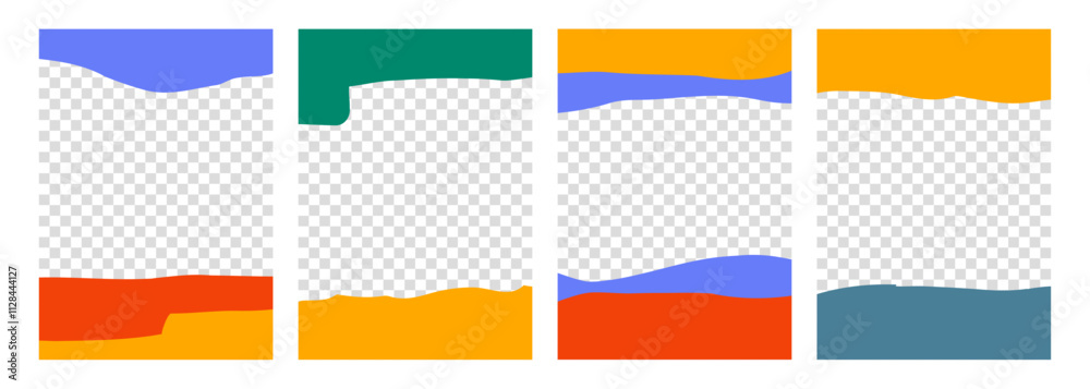 Leinwandbilder Set of overlay templates with abstract graphic shapes for creative graphic design. Transparent background. Various colors. Vector illustration.