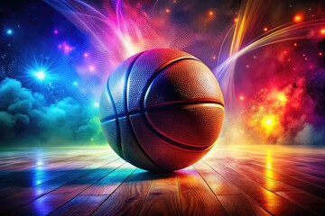 Low-lit, vibrant basketball art: a colorful NBA poster background showcasing a dynamic court design.