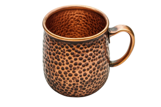 Copper cup with a hammered texture displayed on a white background for decorative and functional use