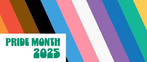 Inclusive Pride Background with Progress Pride Flag Colors. LGBTQ Rainbow flag with Pride Month 2025