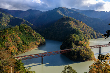 Oigawa Railway Ikawa Line Oku-oi kojo Station And Rainbow Bridge in Japan