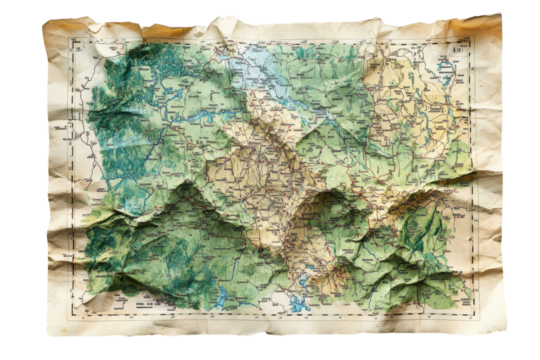 Vintage topographic map displaying intricate details of terrain features and waterways from the past century