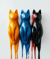 Abstract white background with colorful cat figurines