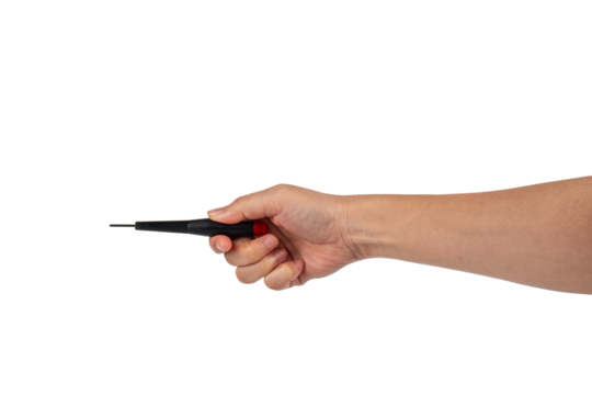 Hand and screwdriver tools on transparent background