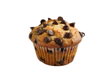 Light and airy chocolate chip muffin bursting with chocolate flavor isolated on transparent background