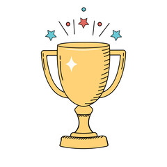 Winner's trophy in doodle style. Vector illustration of champion's cup in flat style