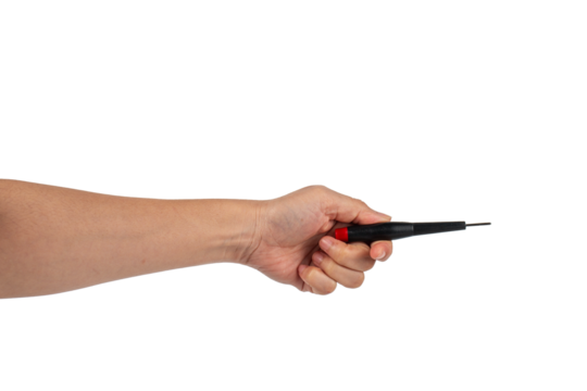 Hand and screwdriver tools on transparent background