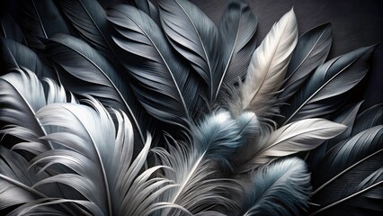 Fototapeta premium Elegant Black and White Feathers Composition - Captivating Art for Home Decor, Wall Art, and Photography Projects