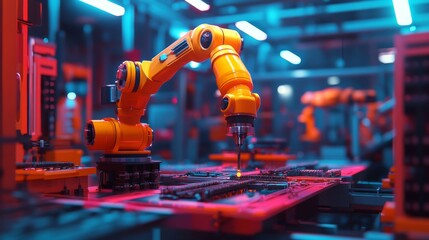 Robotic Arm Assembling Circuit Board in Factory