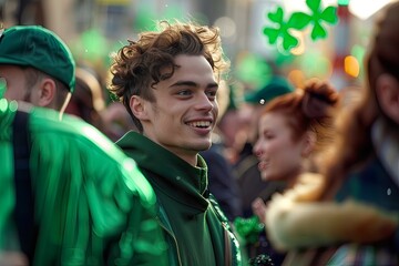 Young man enjoying St. Patrick's Day celebration outdoors