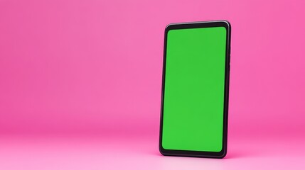 Green phone is on a pink background