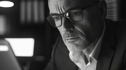 Deep Focus Man Reading at Computer