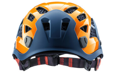 Fototapeta premium Brightly colored climbing helmet designed for safety during outdoor adventures in rugged terrains