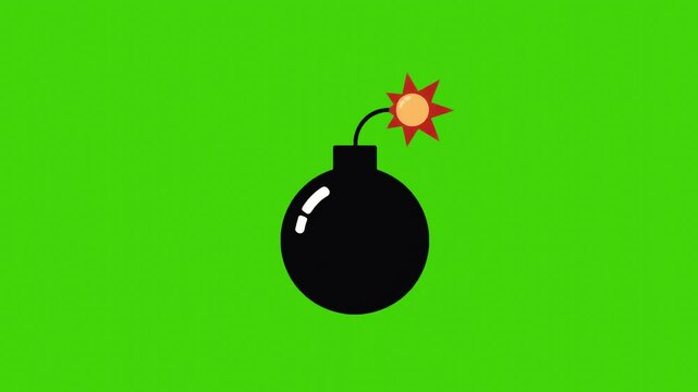 3d animation of black bomb with burning fuse isolated on green screen