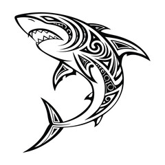 Tribal shark tattoo design black and white