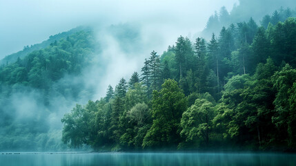 Serene Forest Tree Background in a Lush Green Woodland