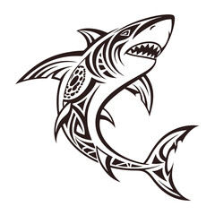 A vector illustration depicts a wild, jumping fish silhouette, a tribal design reminiscent of a sea animal tattoo