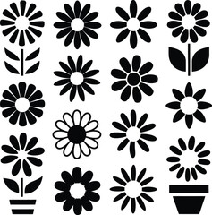 Hand drawn Flat flower silhouettes vector collection